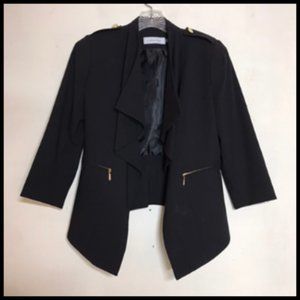Calvin Klein Hi Lo Hem Drape Open Front Lined Jacket Blazer With Epaulettes Sz 4